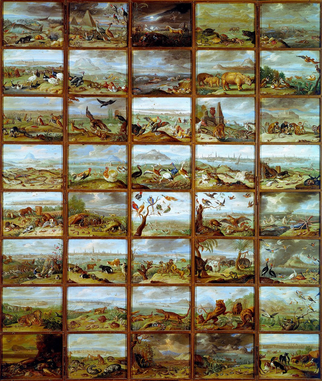 Animali. Tavola che mostra compartimenti corrispondenti a diverse specie animali da Jan van the Elder Kessel