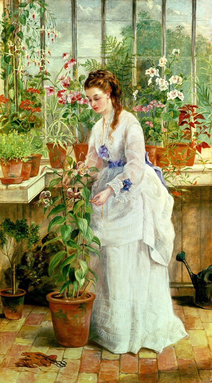 Giovane donna in una serra da Jane Maria Bowkett
