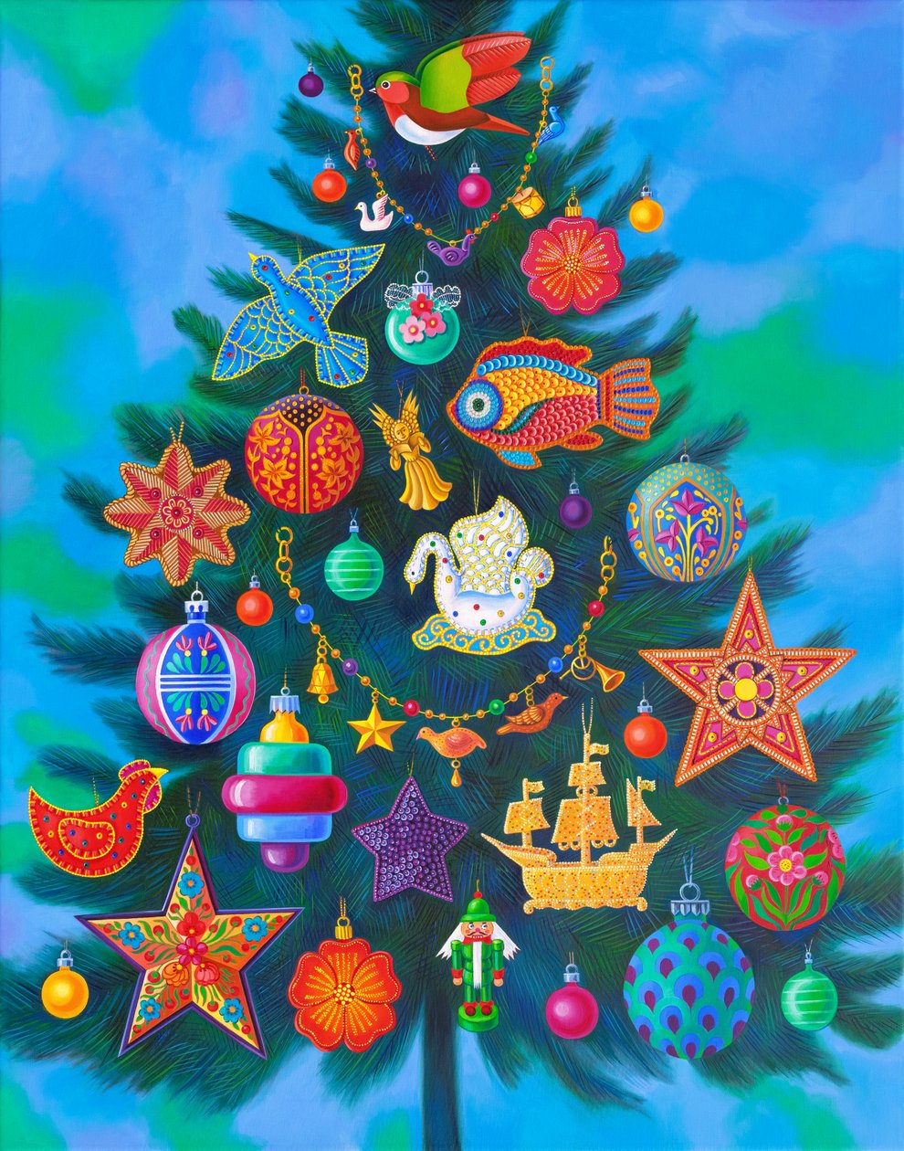 Albero di Natale, 2024 (olio su tela) da Jane Tattersfield