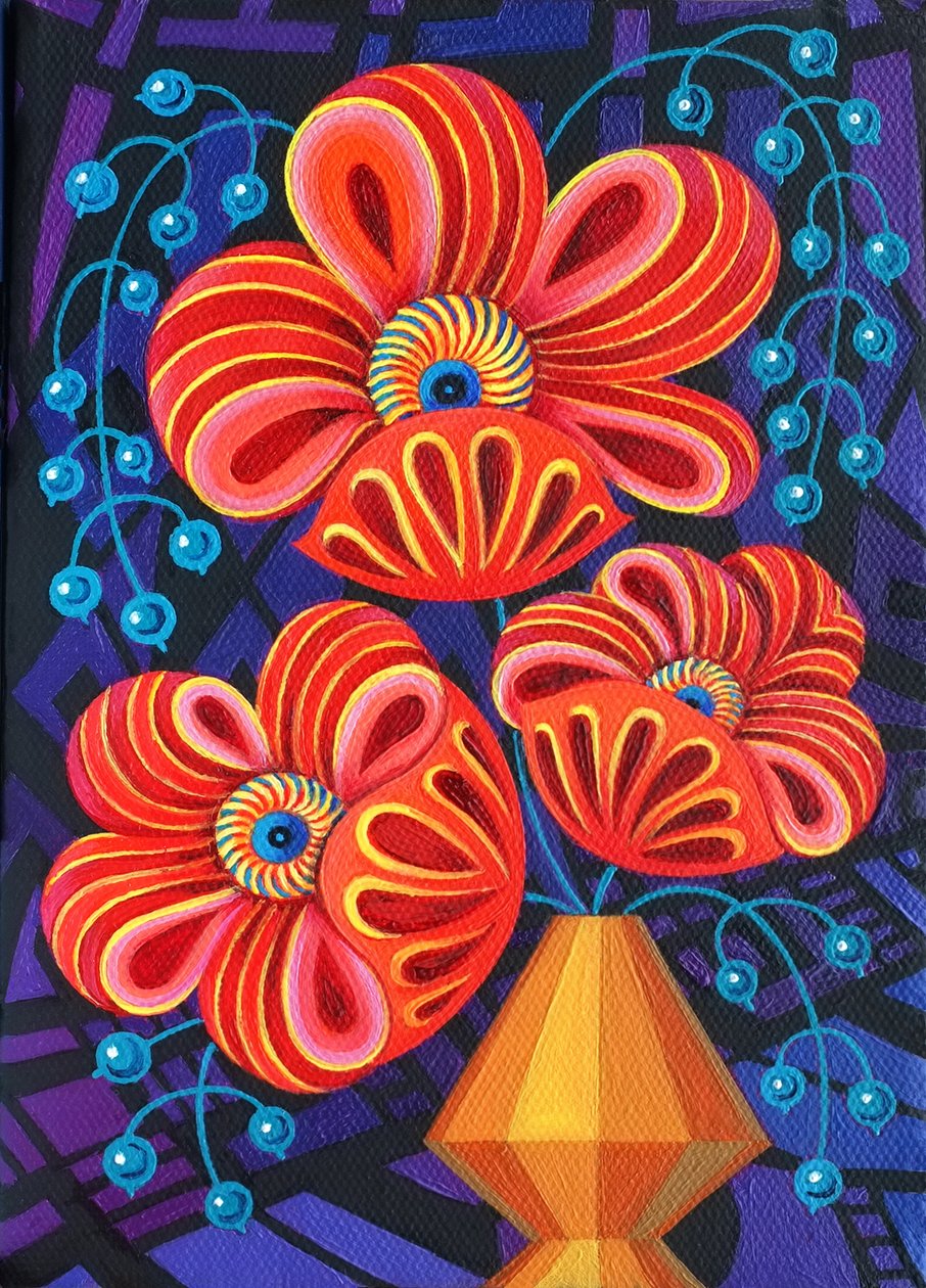 Fiori rossi con bacche, 2016 da Jane Tattersfield