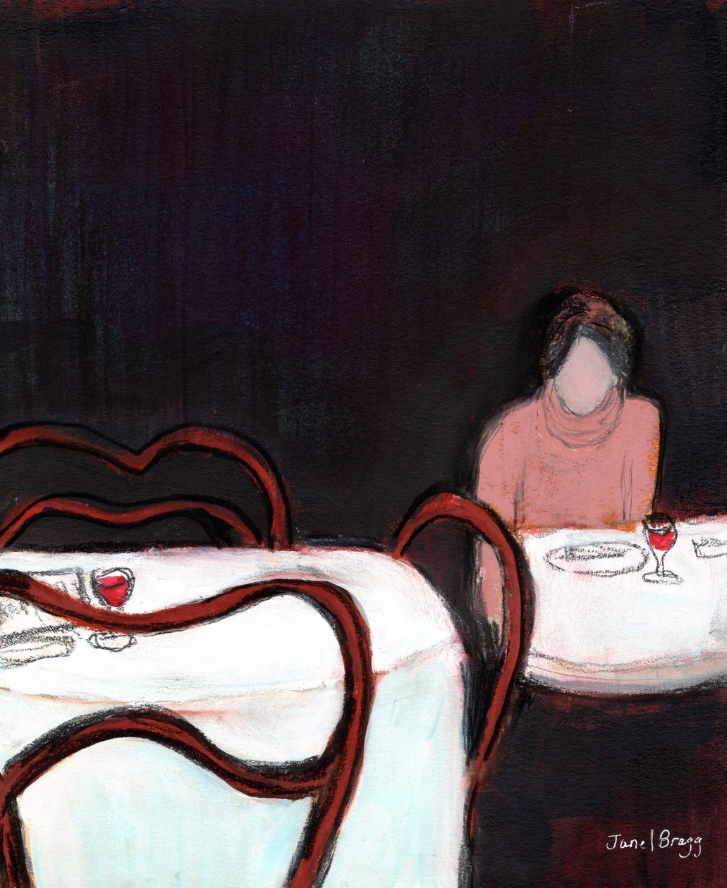 Cafe Sabarsky Solo Diner, 2024 circa (tecnica mista su carta) da Janel Bragg