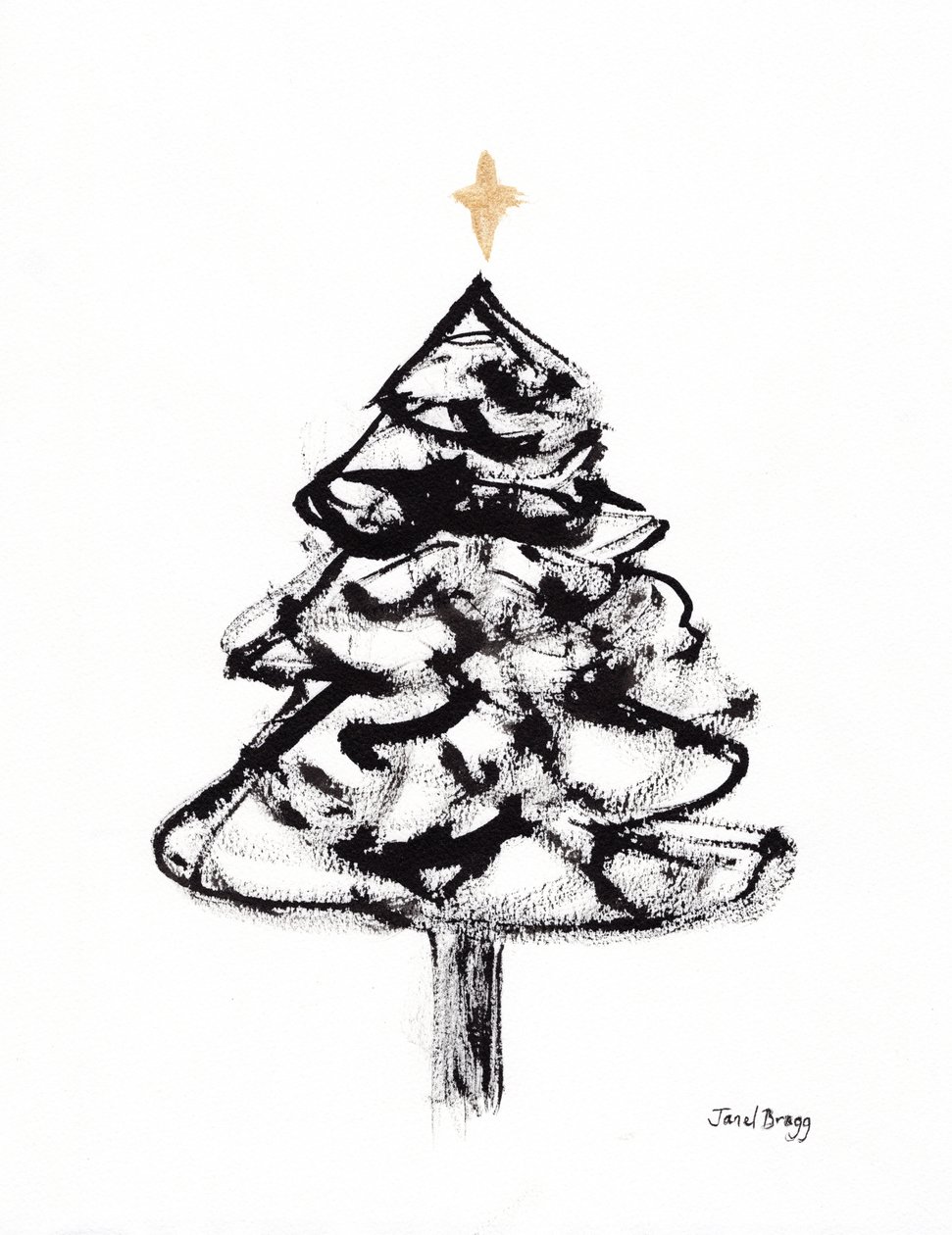 Albero di Natale con inchiostro Sumi e croce d