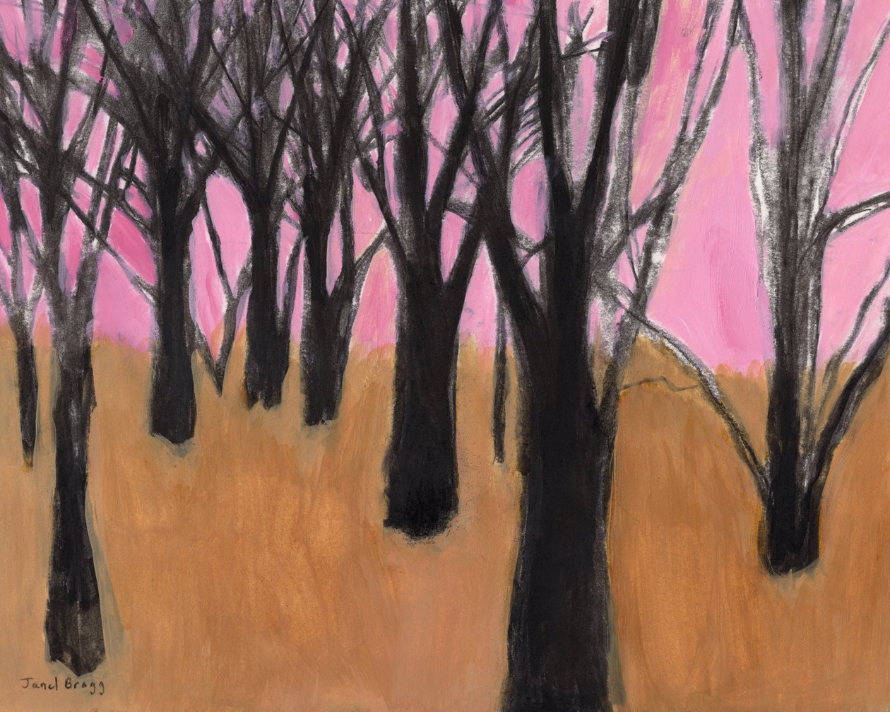 Paesaggio con alberi neri e cielo rosa da Janel Bragg