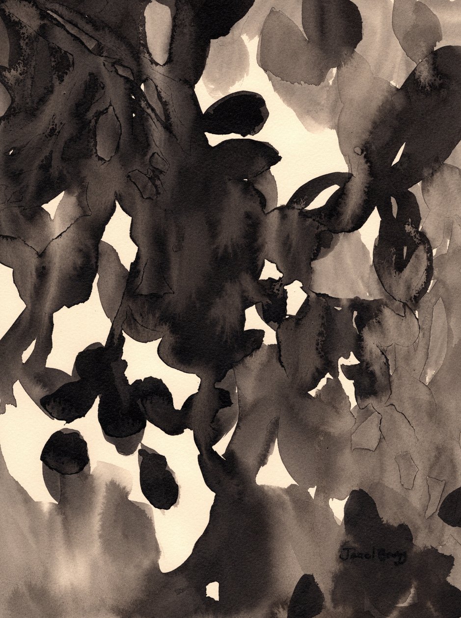 Foglie astratte in inchiostro, c.2019 (inchiostro su carta) da Janel Bragg