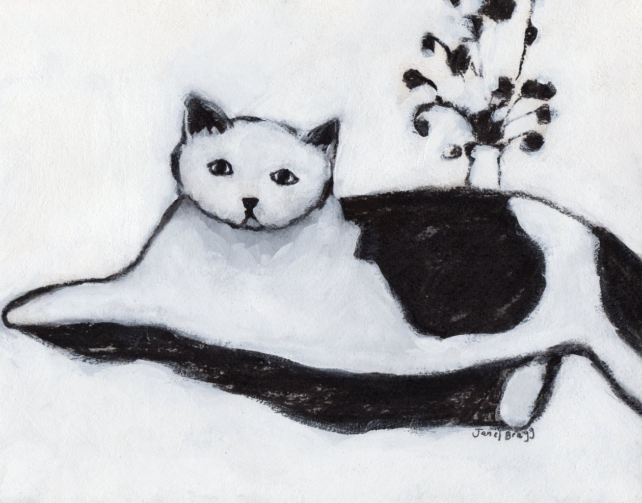 Thomas the Cat Lounging, c. 2018 (tecnica mista su carta) da Janel Bragg