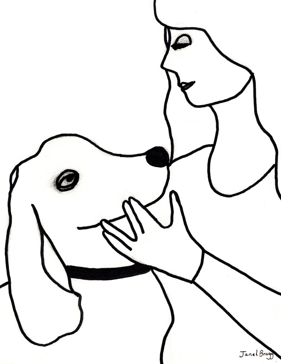 Vincent e Janel in Black Lines, 2024 circa (pennarello su carta) da Janel Bragg