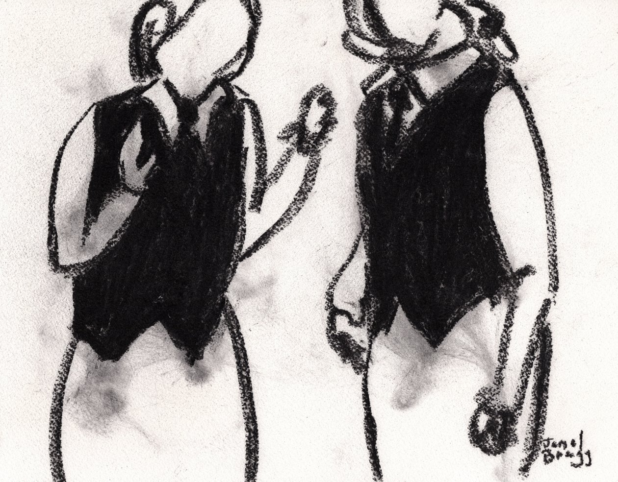 Cameriere al Cafe Sabarsky c. 2024 (carboncino su carta) da Janel Bragg