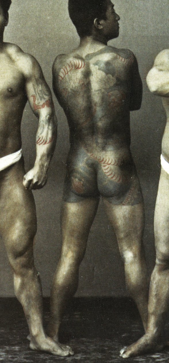 Uomini con tatuaggi tradizionali giapponesi Irezumi, c.1880 (foto all