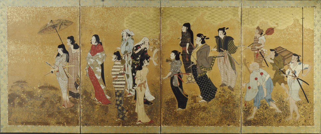 Picnic per ammirare i fiori di ciliegio, c.1624-44 da Japanese School