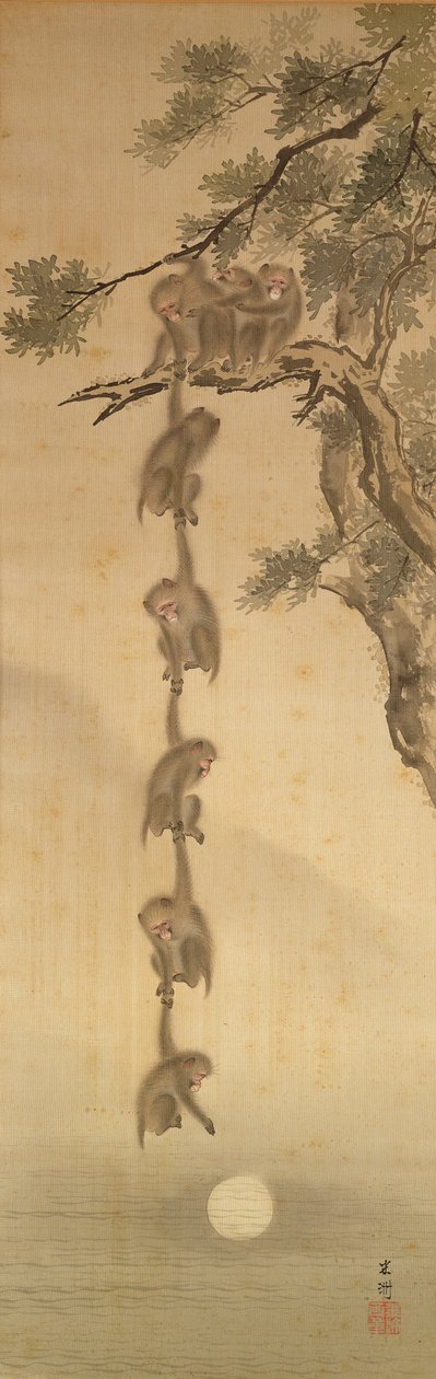 Scimmie che raggiungono la luna, Periodo Edo (1603-1867) da Japanese School
