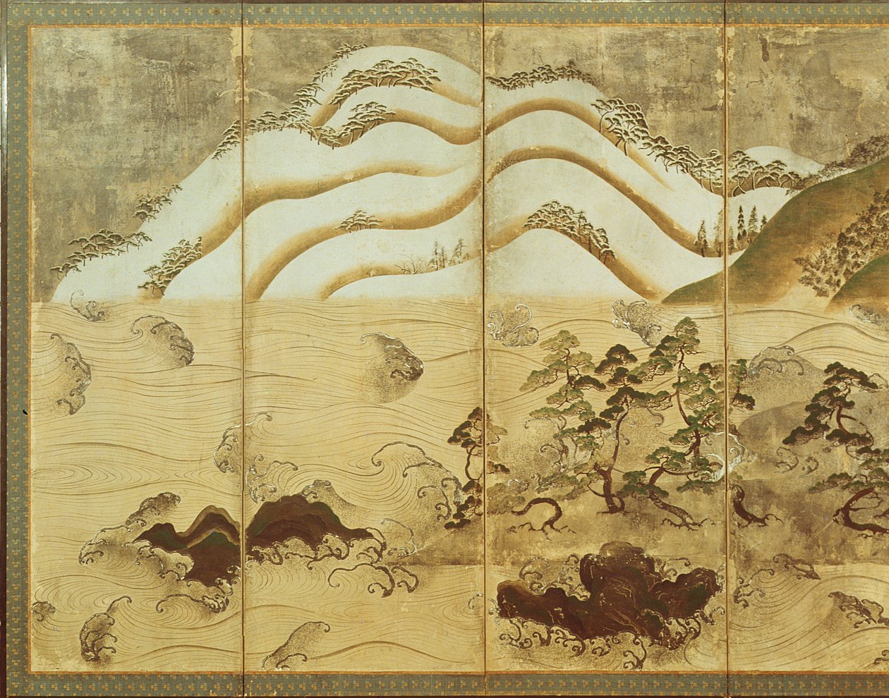 Paesaggio invernale al chiaro di luna, parte di un paravento a sei pannelli da Japanese School