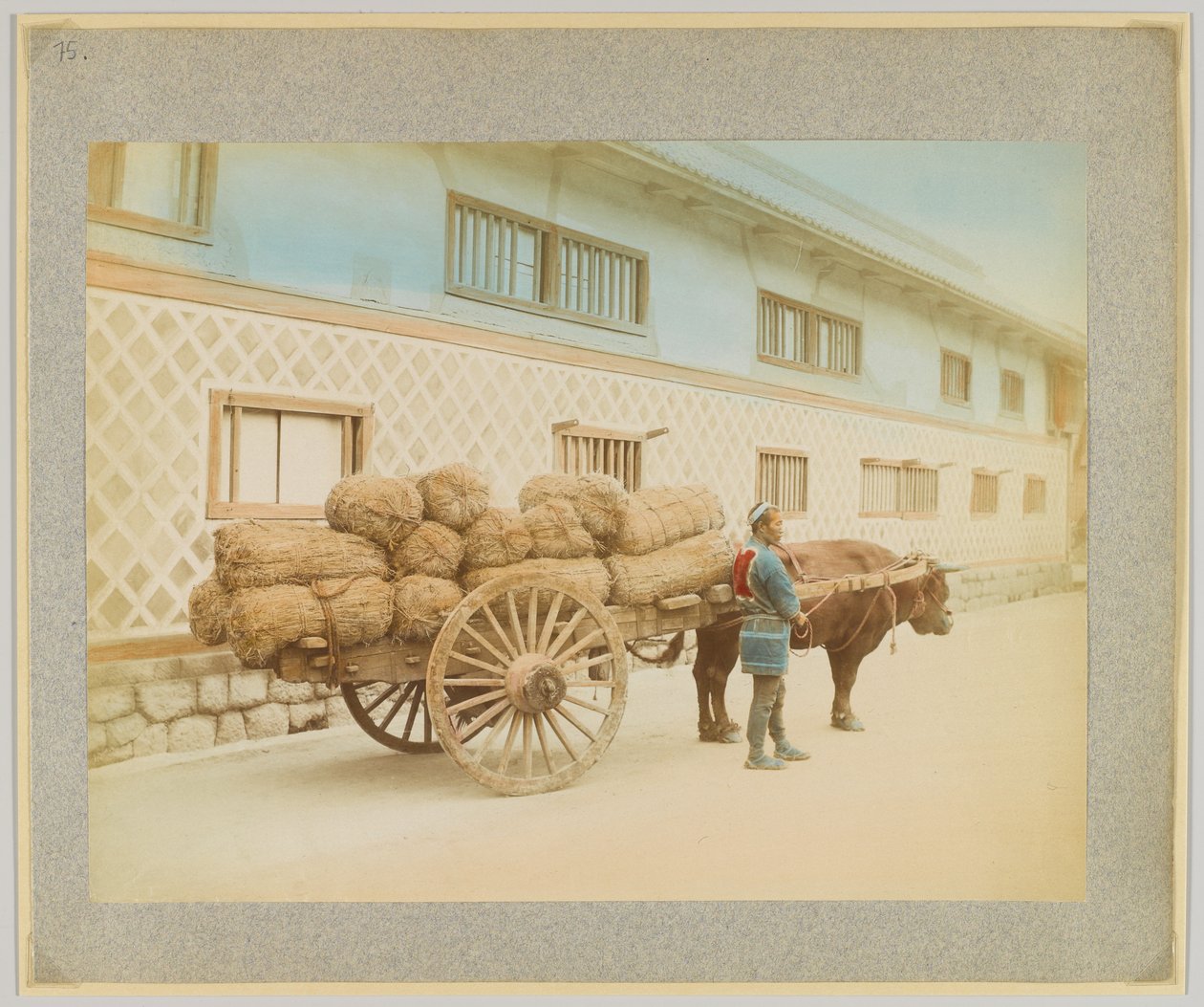 Uomo con bue e carro, Giappone da Japanese Photographer