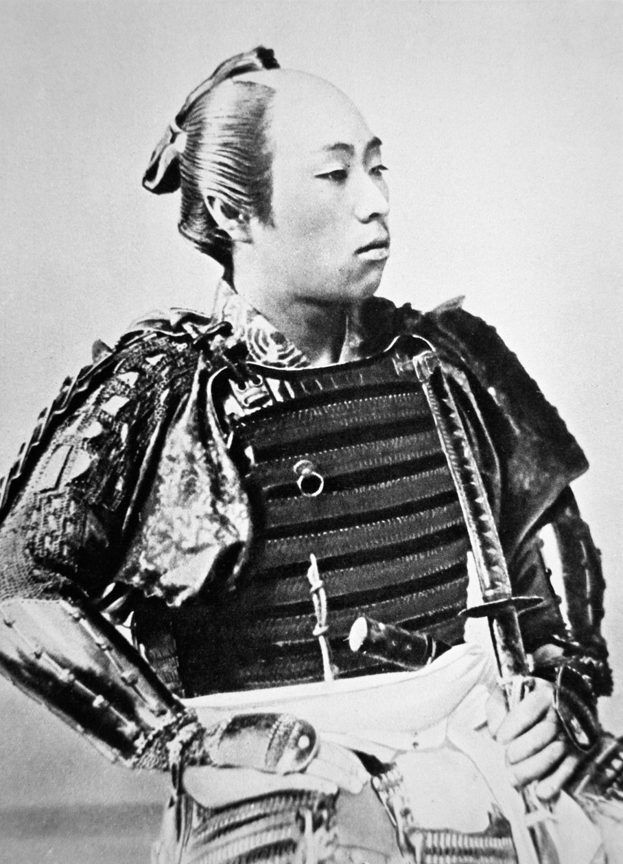 Samurai del Giappone antico con acconciatura tradizionale da Japanese Photographer