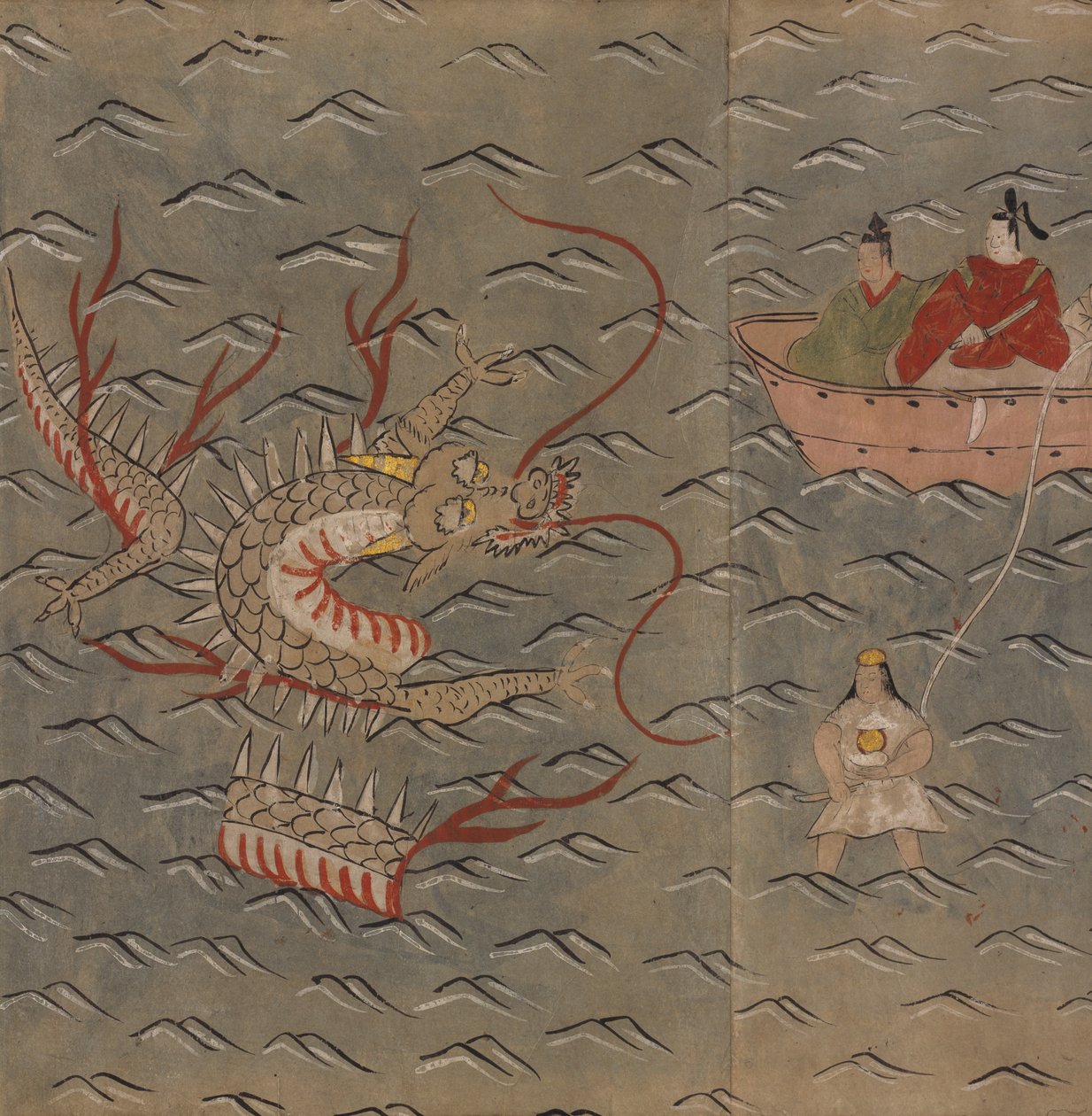 Un drago e una donna subacquea, illustrazione dal 