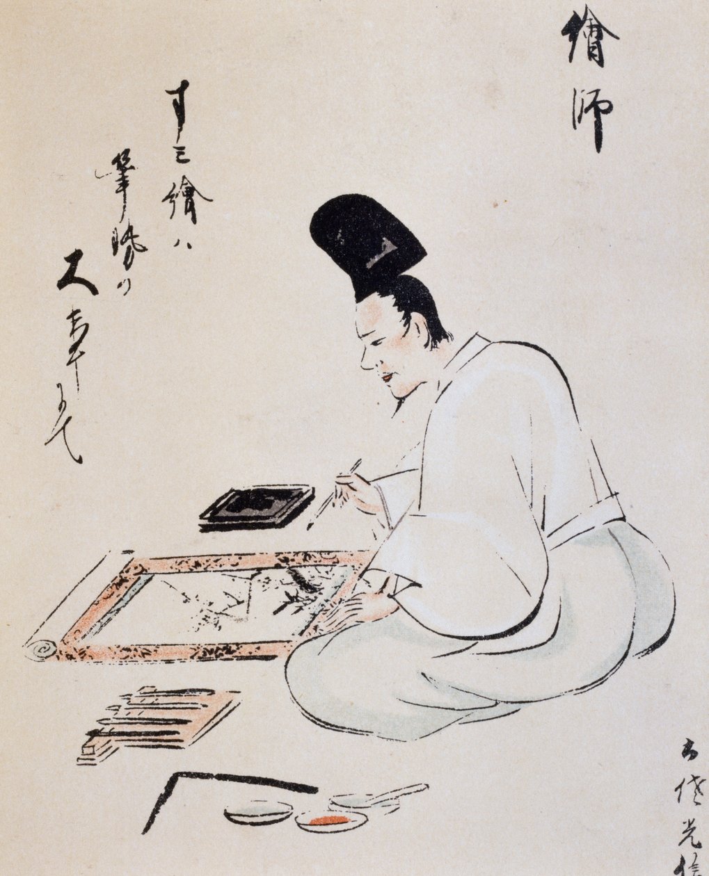 Artista che dipinge con inchiostro, disegno, scuola Tosa, civiltà giapponese, periodo Edo da Japanese School
