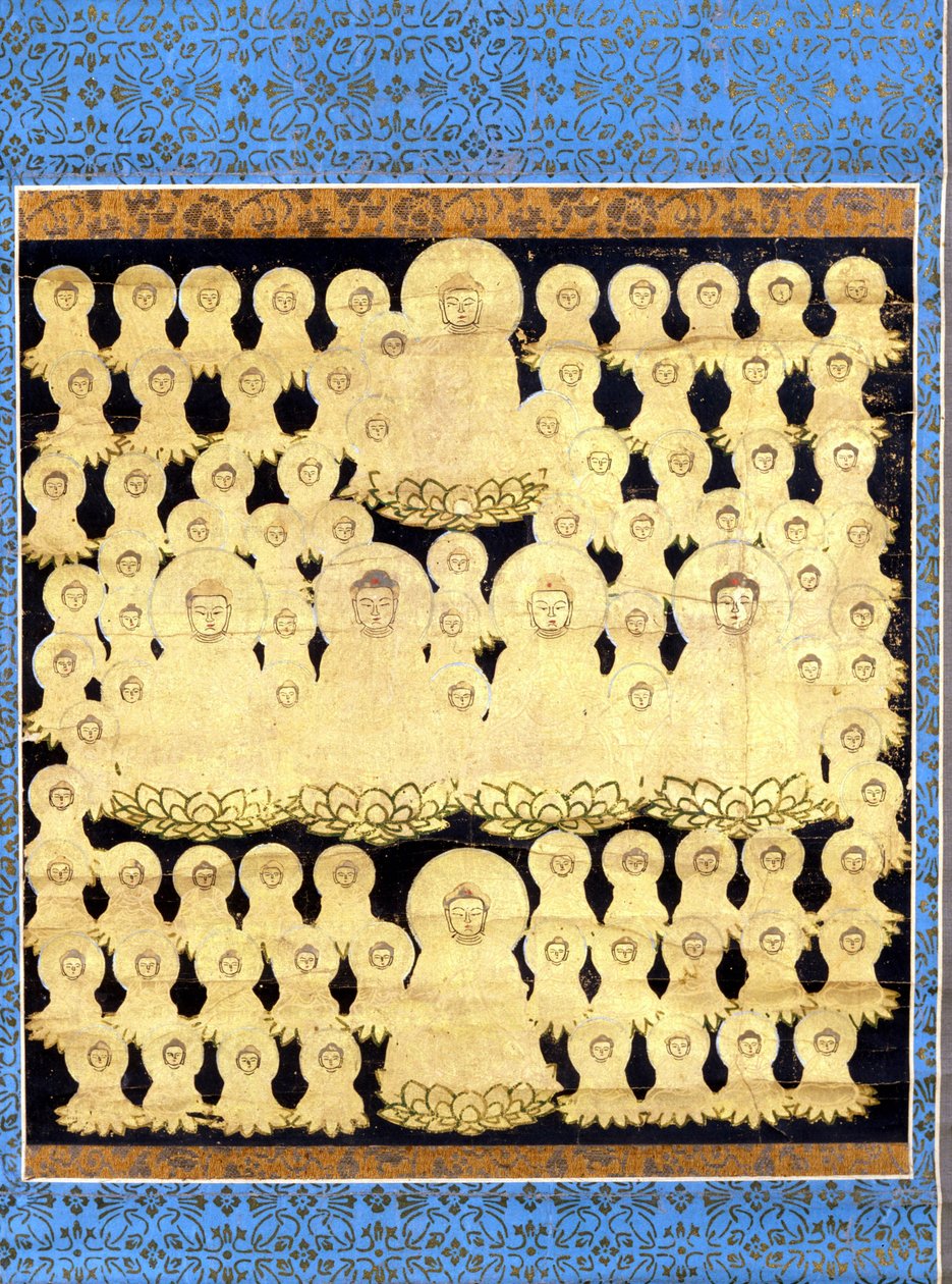 Ottantacinque rappresentazioni del Buddha giapponese Amida Bosatsu. Dipinto su tela del XVII secolo da Japanese School