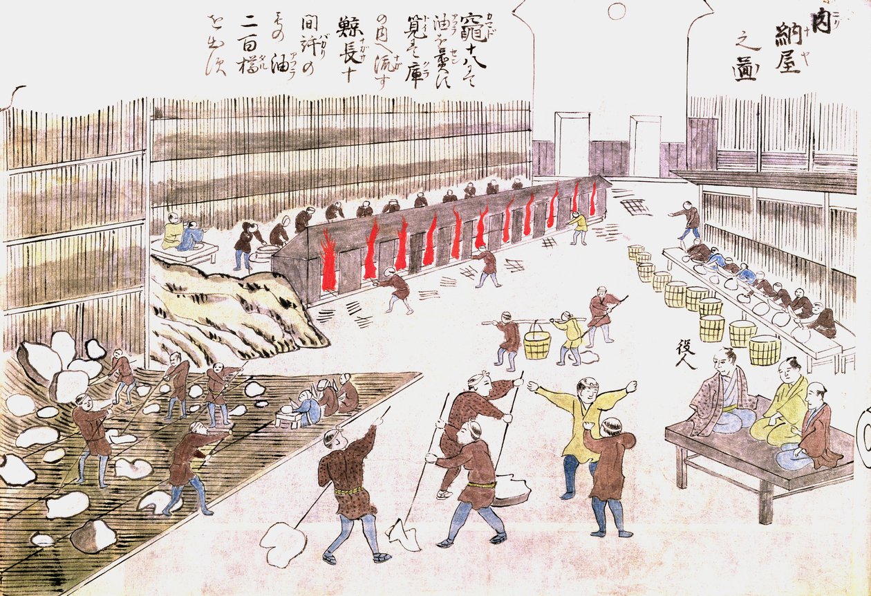 Fabbrica per la preparazione di prodotti di balena, fine XIX secolo da Japanese School