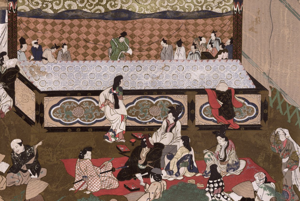 Teatro Kabuki a una fiera di Kyoto, illustrazione dopo un dipinto del XVII secolo da 