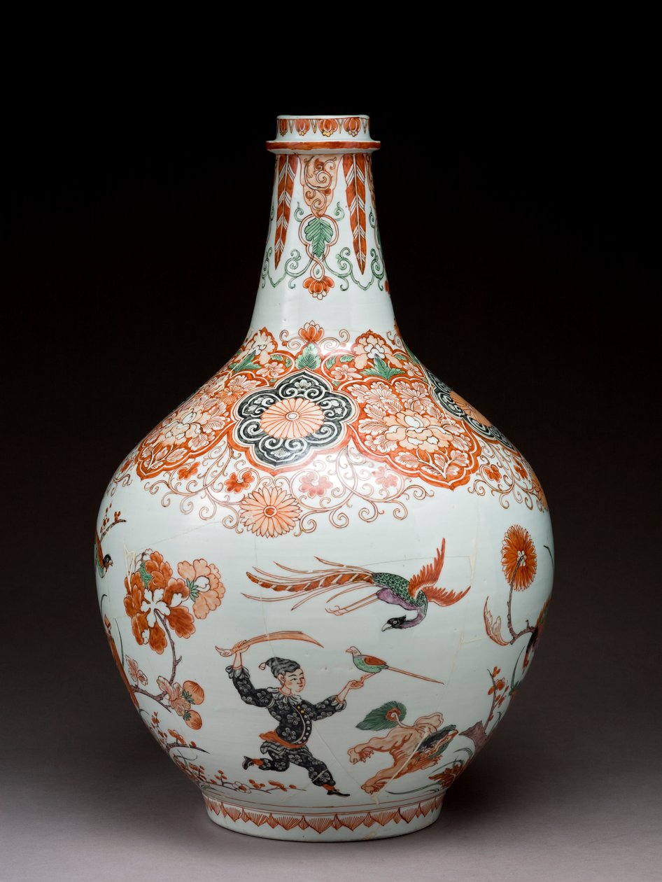 Grande vaso a bottiglia, decorato in Olanda nello stile Imari, Ko-Imari, fine XVII secolo (terracotta con smalto sovrapposto) da Japanese School
