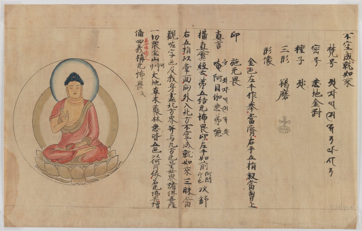 Manoscritto e immagine di Buddha da Japanese School