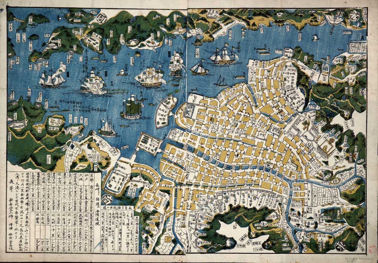 Mappa di Nagasaki, Giappone, c.1868 (xilografia colorata) da Japanese School