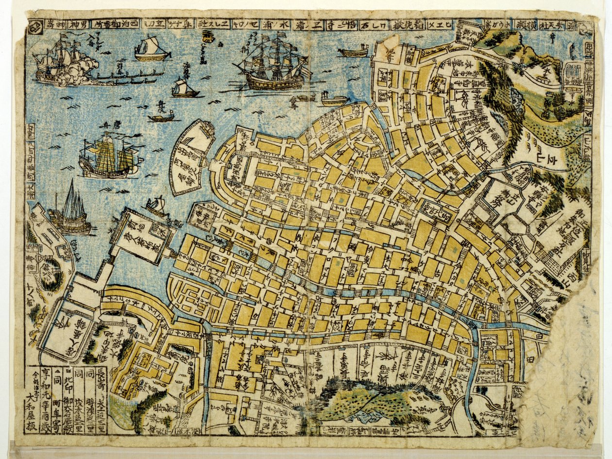 Mappa di Nagasaki, c.1801 (xilografia a colori) da Japanese School
