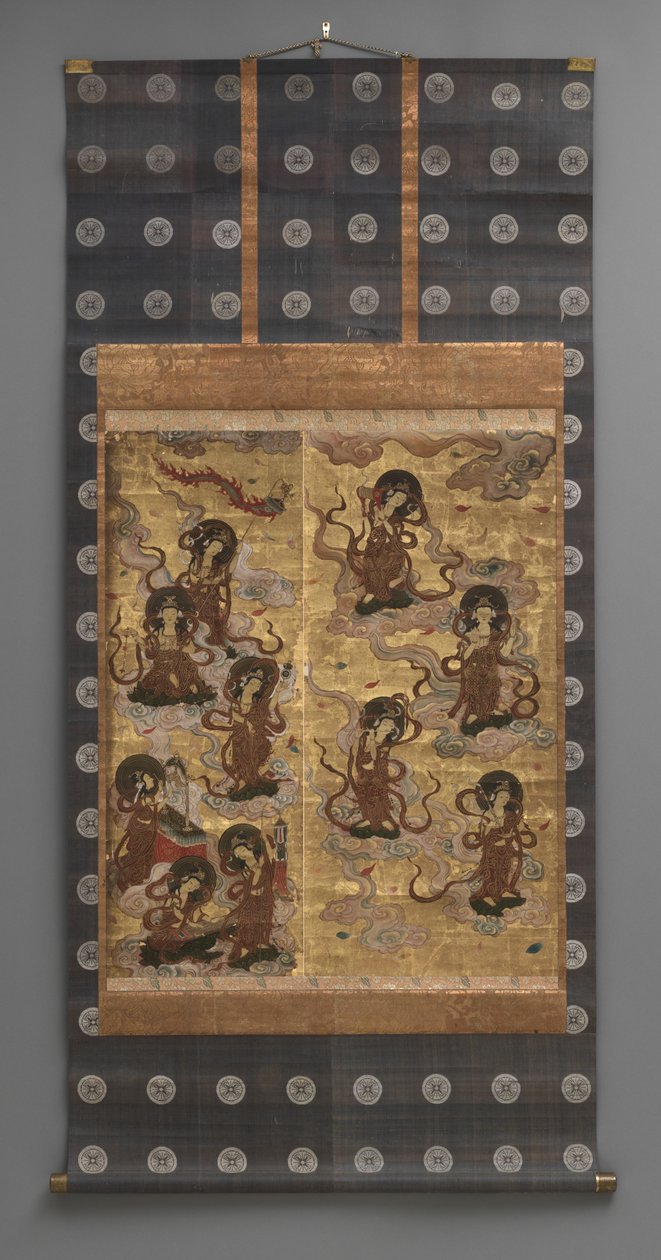 Dipinto murale: Discesa di venticinque bodhisattva (attendenti della triade di Amitabha), XVIII secolo da Japanese School