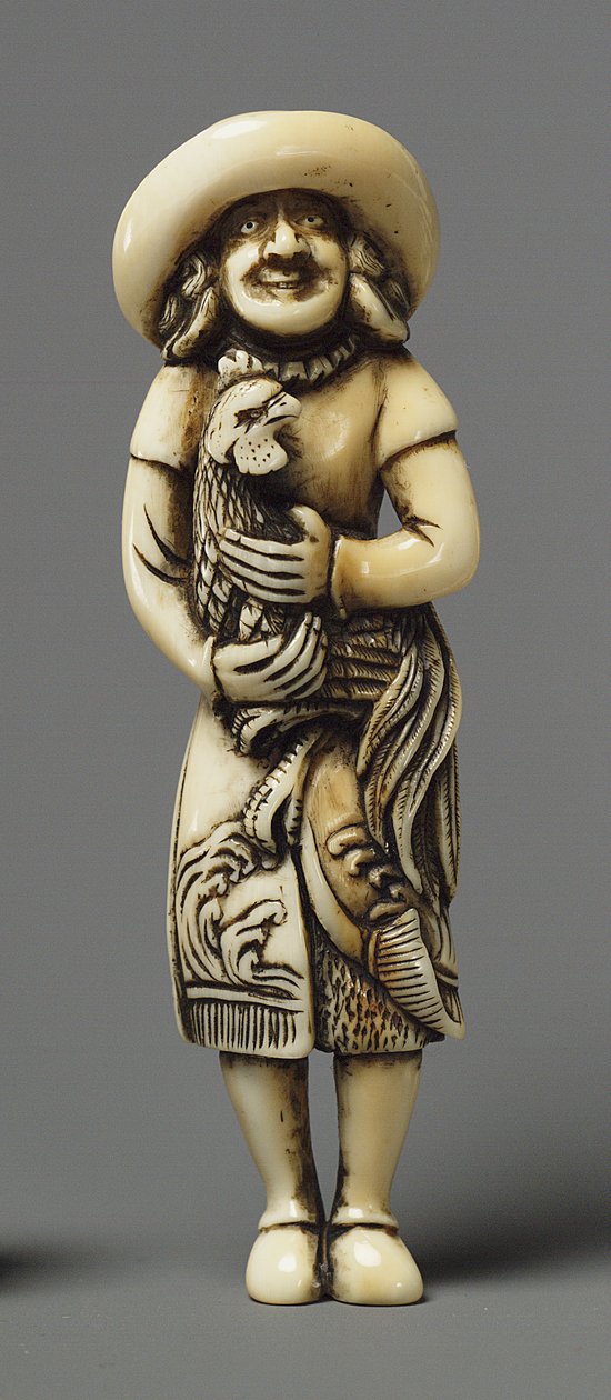 Netsuke modellato come straniero con kirin, XIX secolo da Japanese School