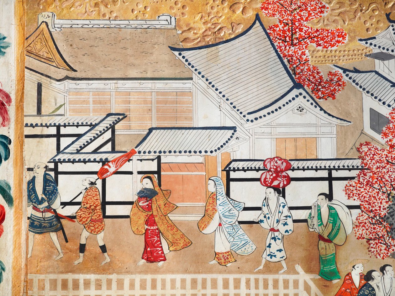 Osakazu Byobu - Paravento giapponese a otto pannelli (pittura) da Japanese School
