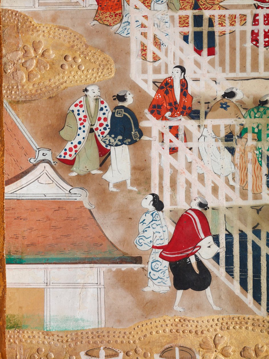 Osakazu Byobu - Paravento giapponese a otto pannelli (pittura) da Japanese School