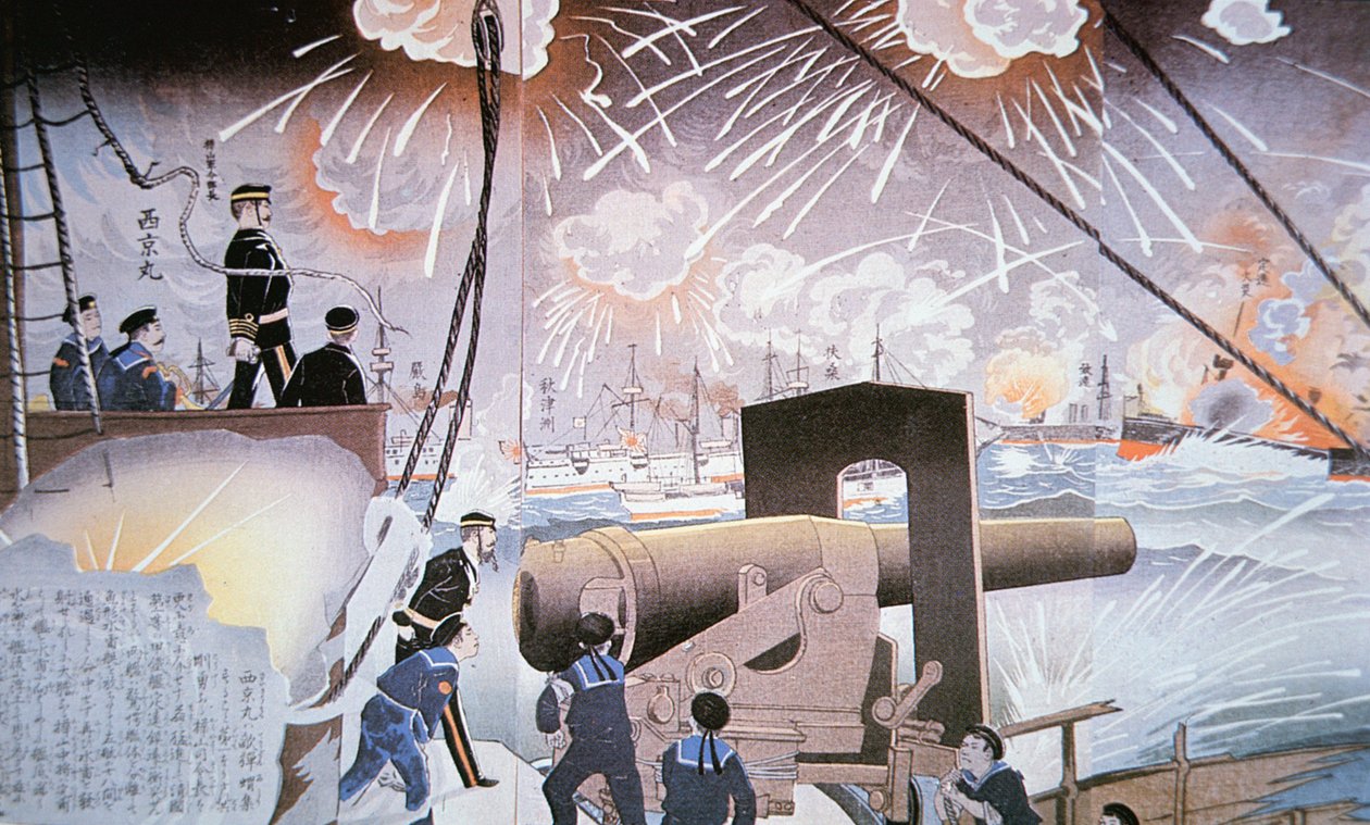 Dipinto della battaglia del fiume Yalu a settembre da Japanese School
