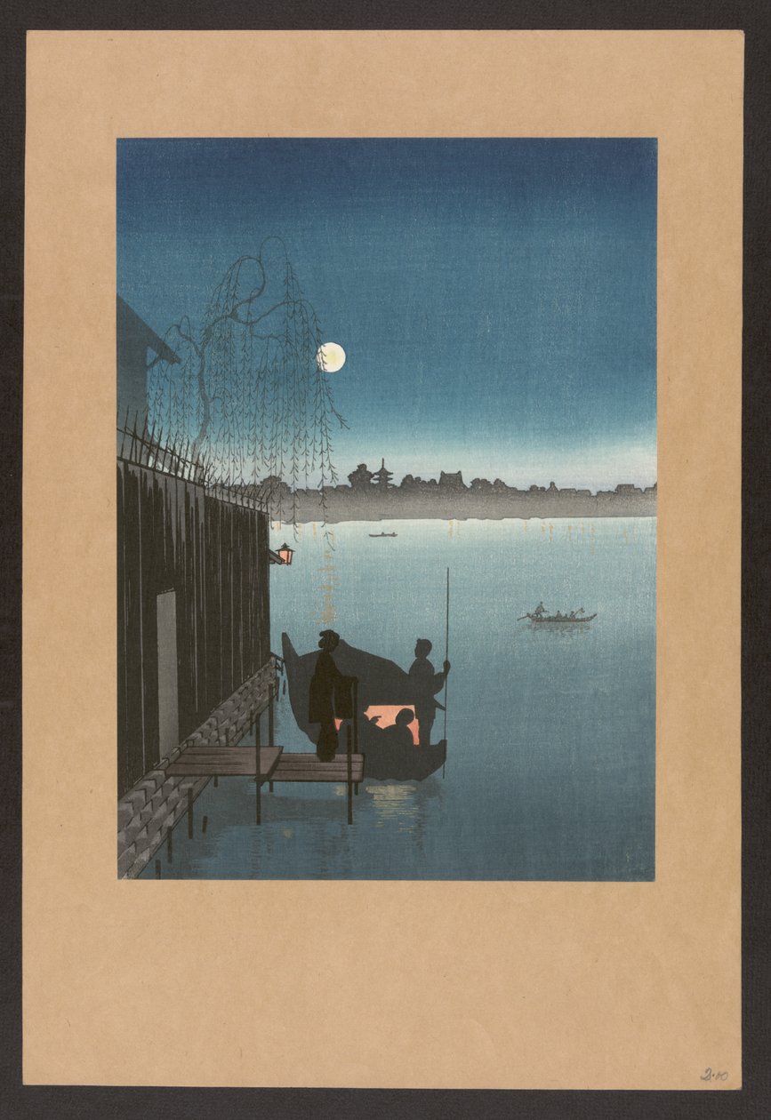 Il ponte Sanbashi a Fukugawa di notte, 1900-20 circa (stampa xilografica a colori) da Japanese School
