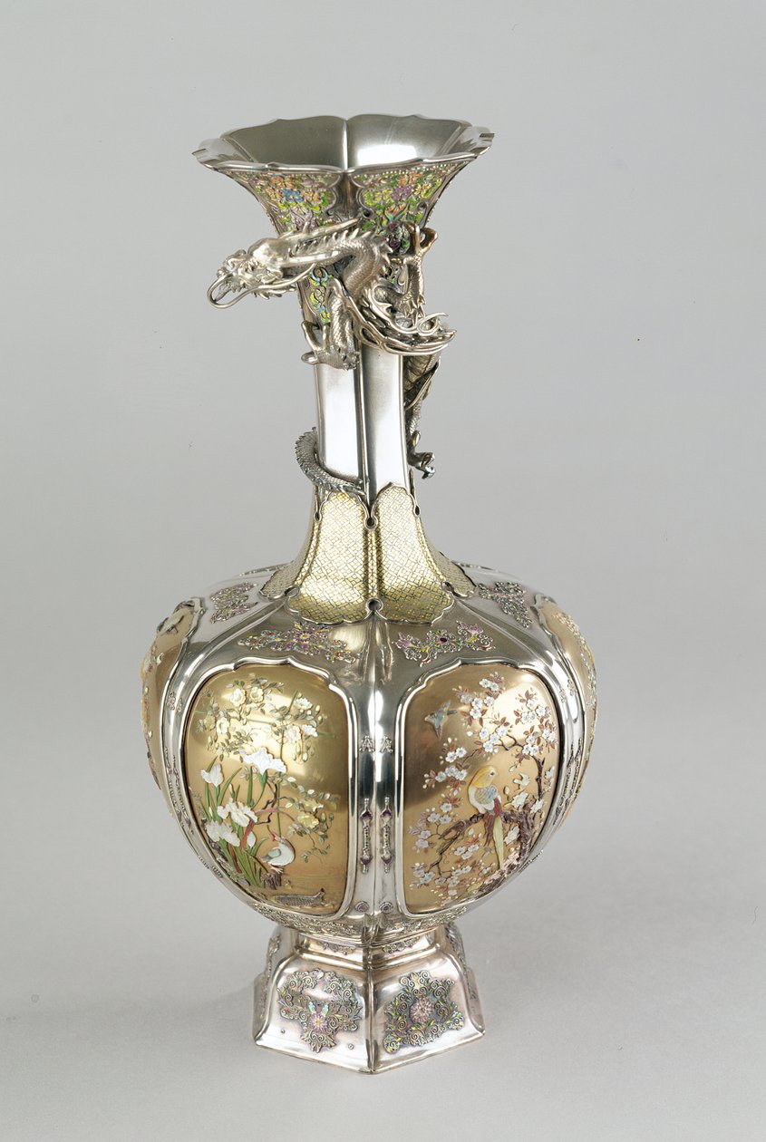 Vaso shibayama in argento, dorato e smaltato, fine XIX secolo da Japanese School