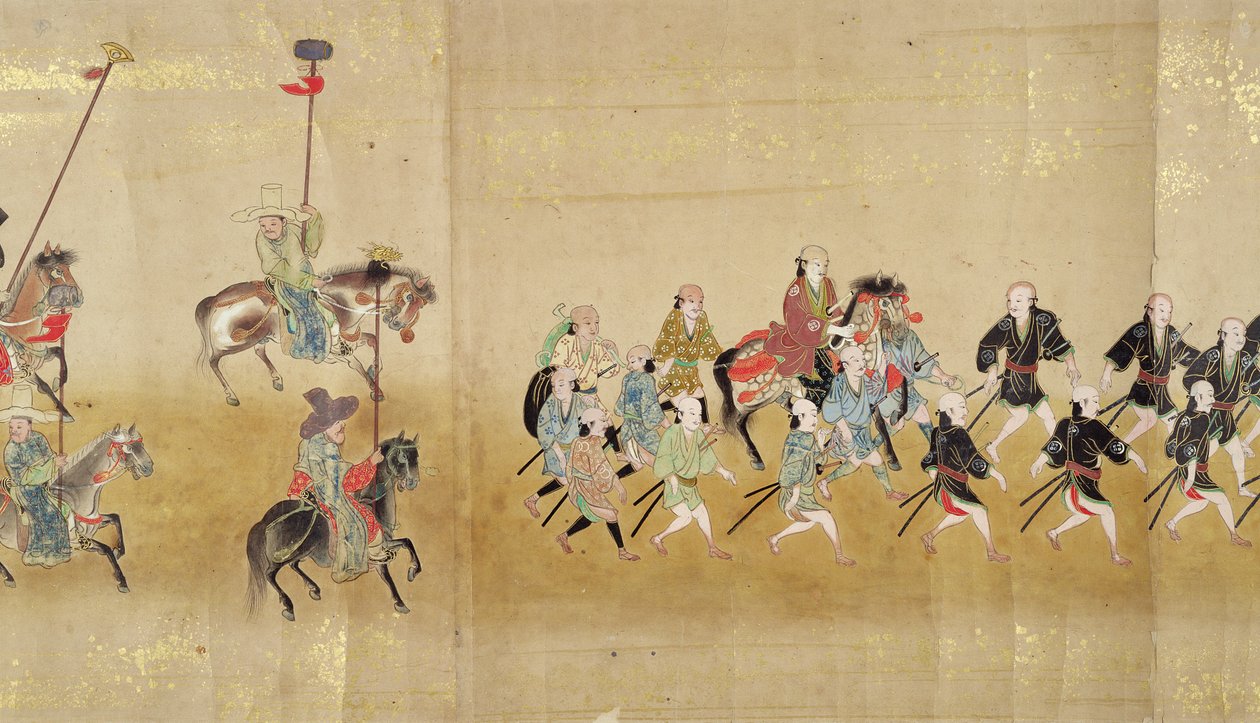 Sesta ambasciata coreana in Giappone nel Meireki 1 al tempo della successione di Tokugawa Ietsuna nel 1651, forse di Kano Masunobu (1625-94) (dipinto su rotolo) (dettaglio) da Japanese School