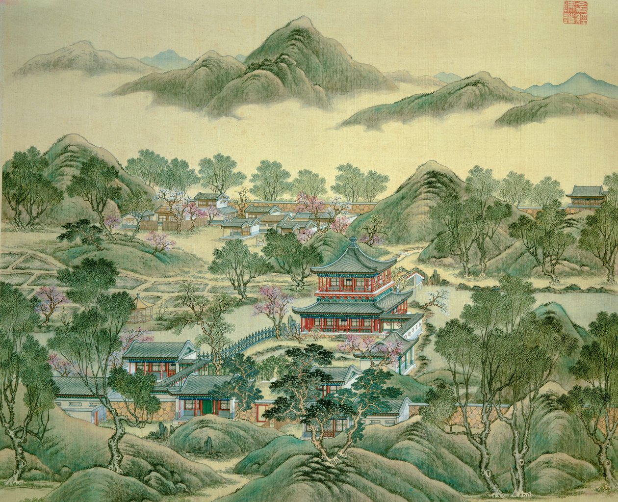 Il padiglione dettaglio di una stampa giapponese del XIX secolo da Japanese School