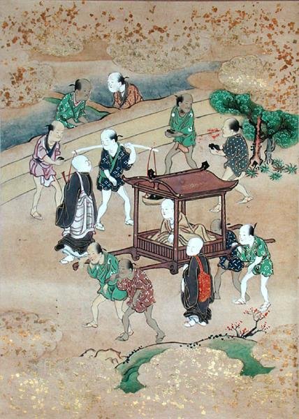 Il monaco Shogaku (1126-1235) in viaggio in un Koshi da Japanese School