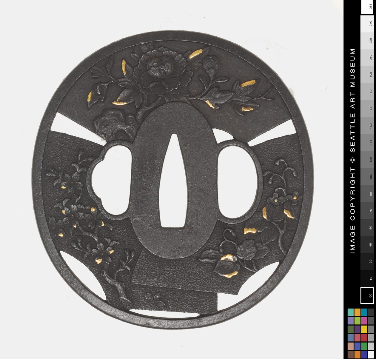 Tsuba: Crisantemo, Ciliegio, Iris da Japanese School