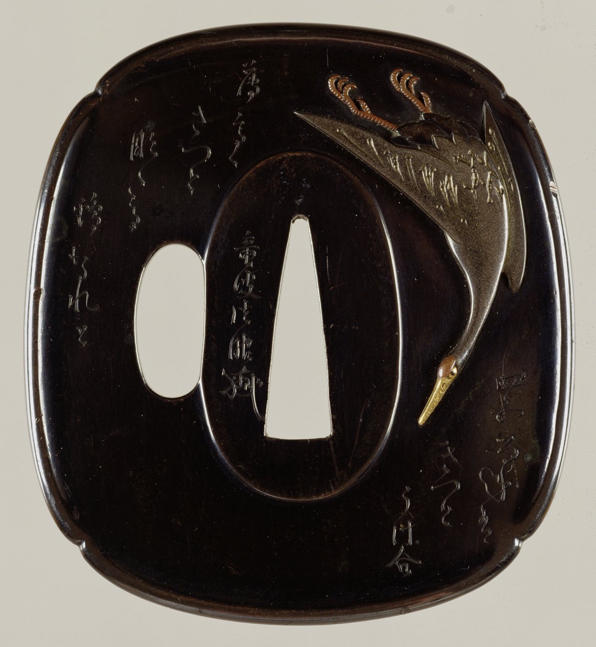 Tsuba Guardamano (lega di rame e oro shakudo) da Japanese School