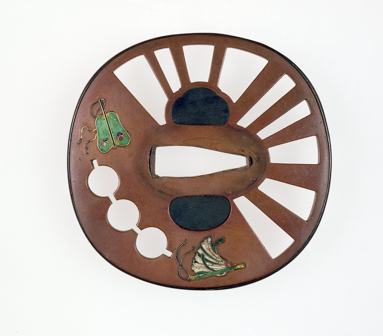Tsuba decorata con ventagli da Japanese School