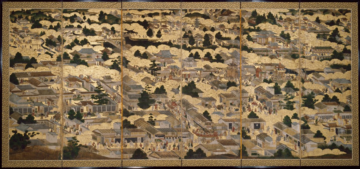 Vedute di Kyoto e dintorni (Rakuchu rakugai zu), 1616-24 circa (inchiostro, colore e foglia d