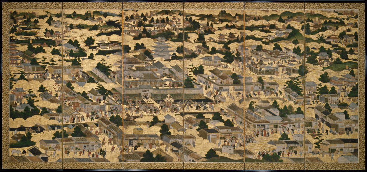 Vedute di Kyoto e dintorni (Rakuchu rakugai zu), 1616-24 circa (inchiostro, colore e foglia d