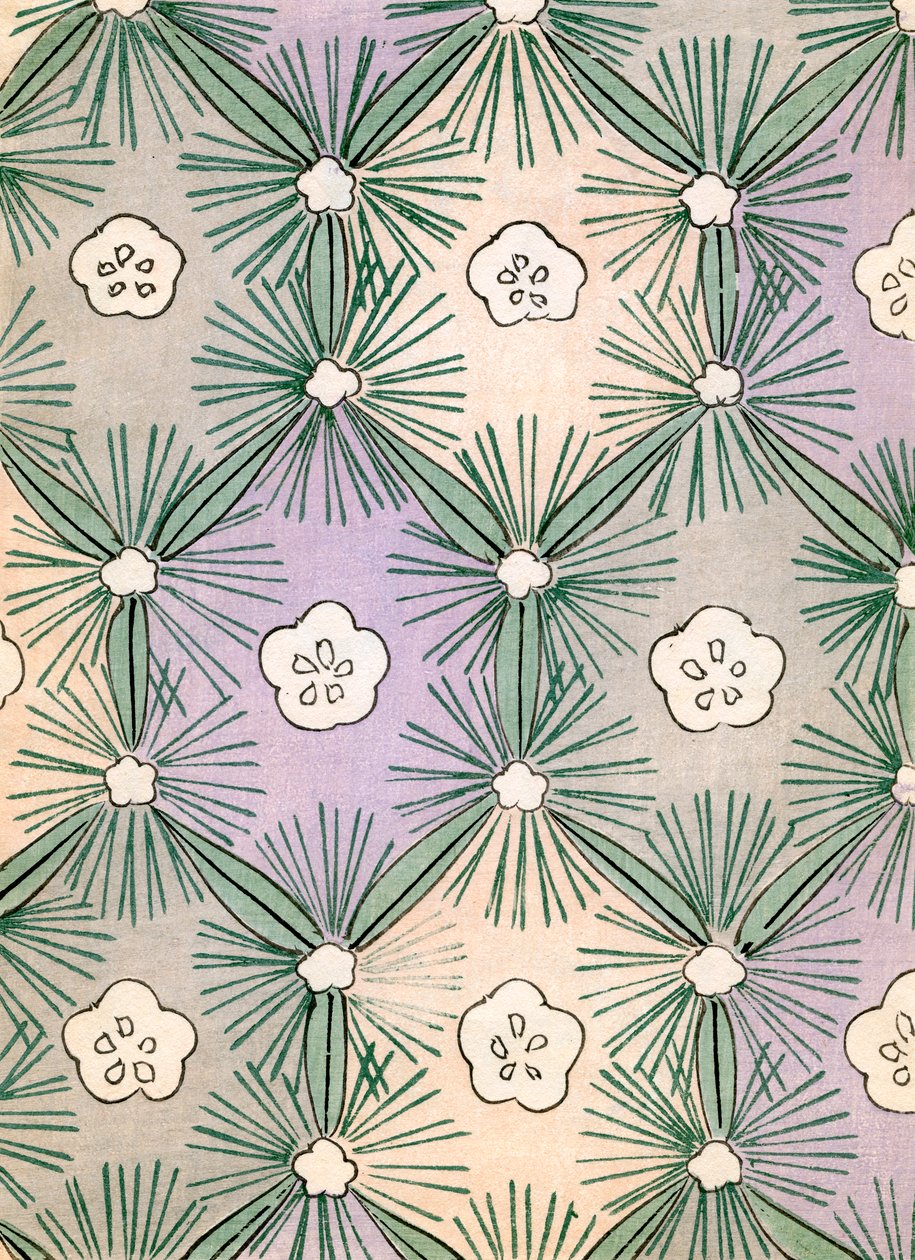 Stampa a colori di aghi di pino e fiori da Japanese School