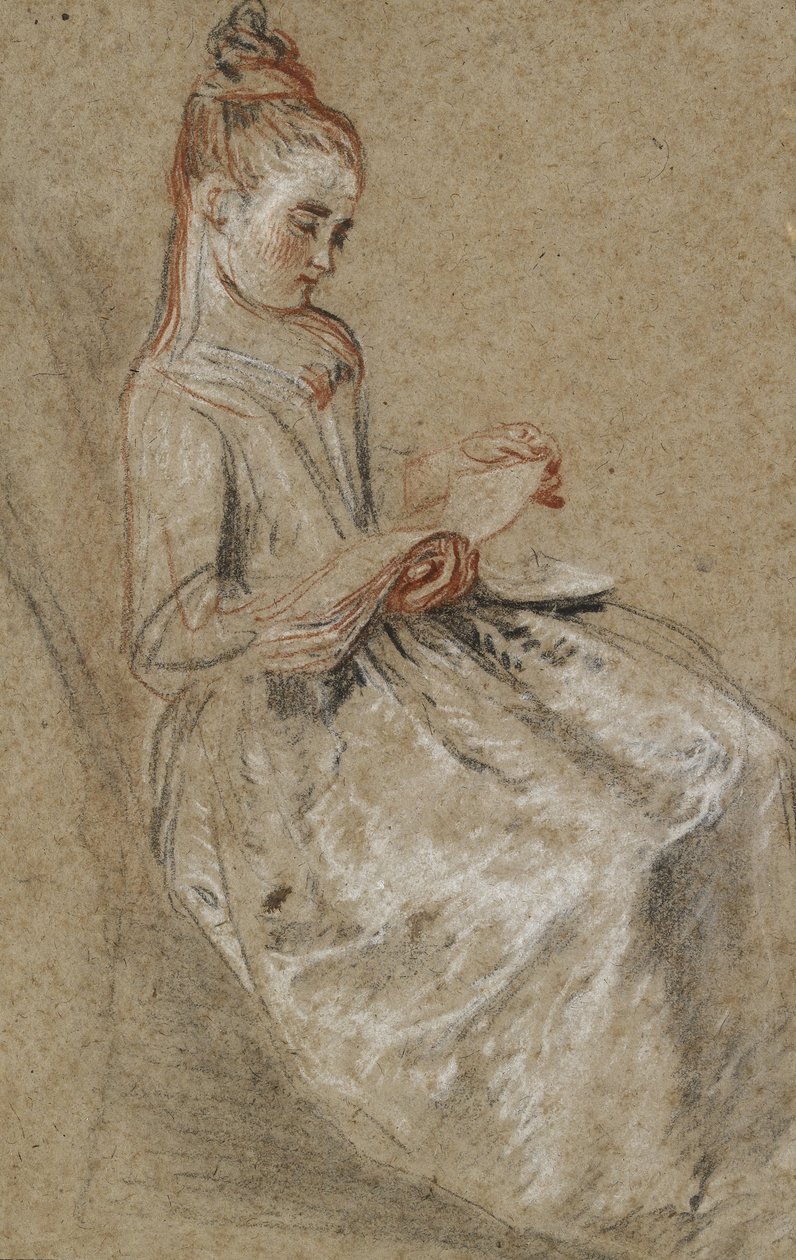 Ragazza seduta con un libro di musica in grembo da Jean-Antoine Watteau