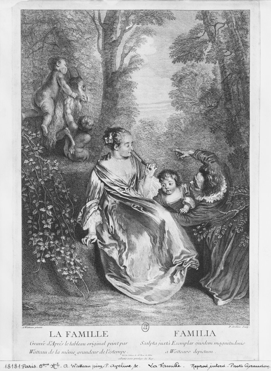 La famiglia, inciso da Pierre Aveline (c.1656-1722) da Jean Antoine Watteau