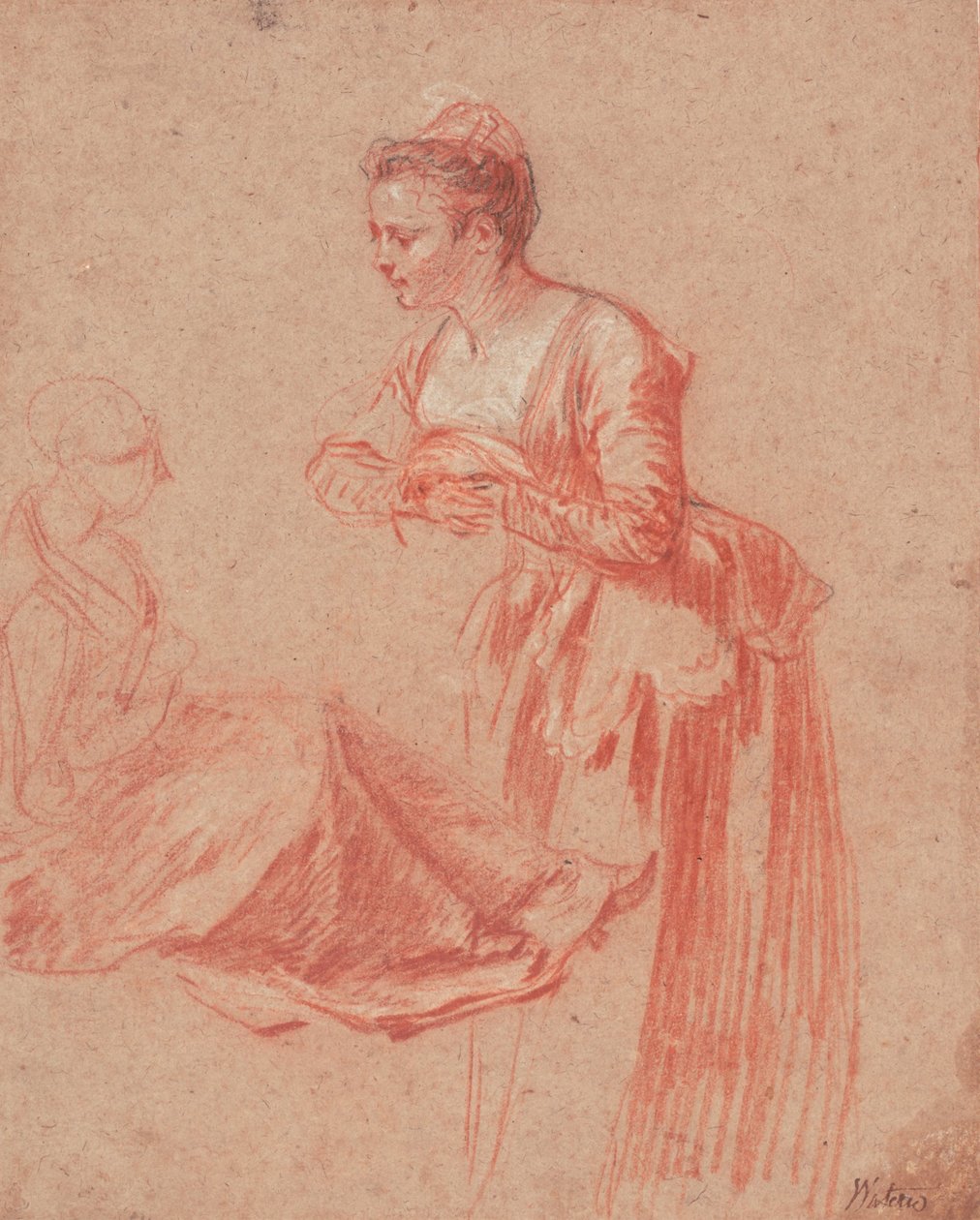 Due Studi di Figura di una Giovane Donna, 1715-1717 da Jean Antoine Watteau