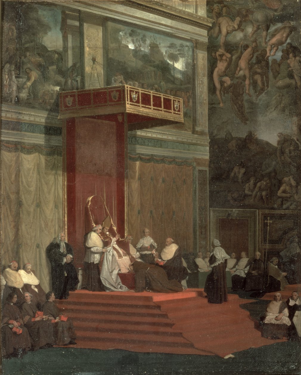 Papa Pio VII (Luigi Barnaba Chiaramonti) (1742-1823) in cappella, 1820 da Jean Auguste Dominique Ingres