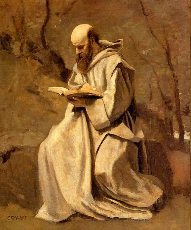 Monaco che legge un libro da Jean Baptiste Camille Corot