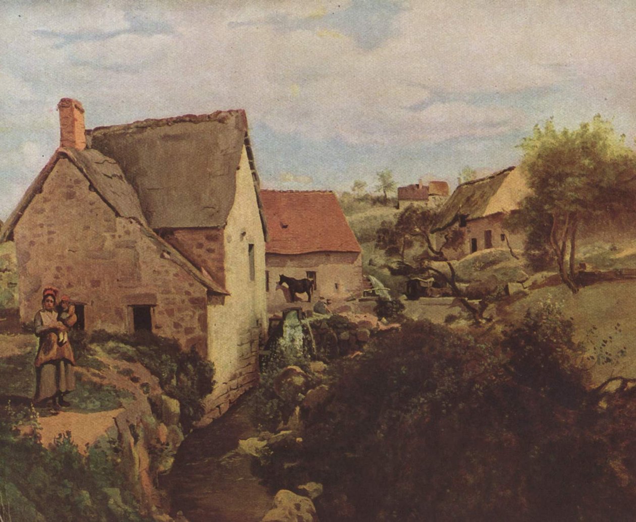 Cottage e un mulino sulle rive di un ruscello da Jean Baptiste Camille Corot