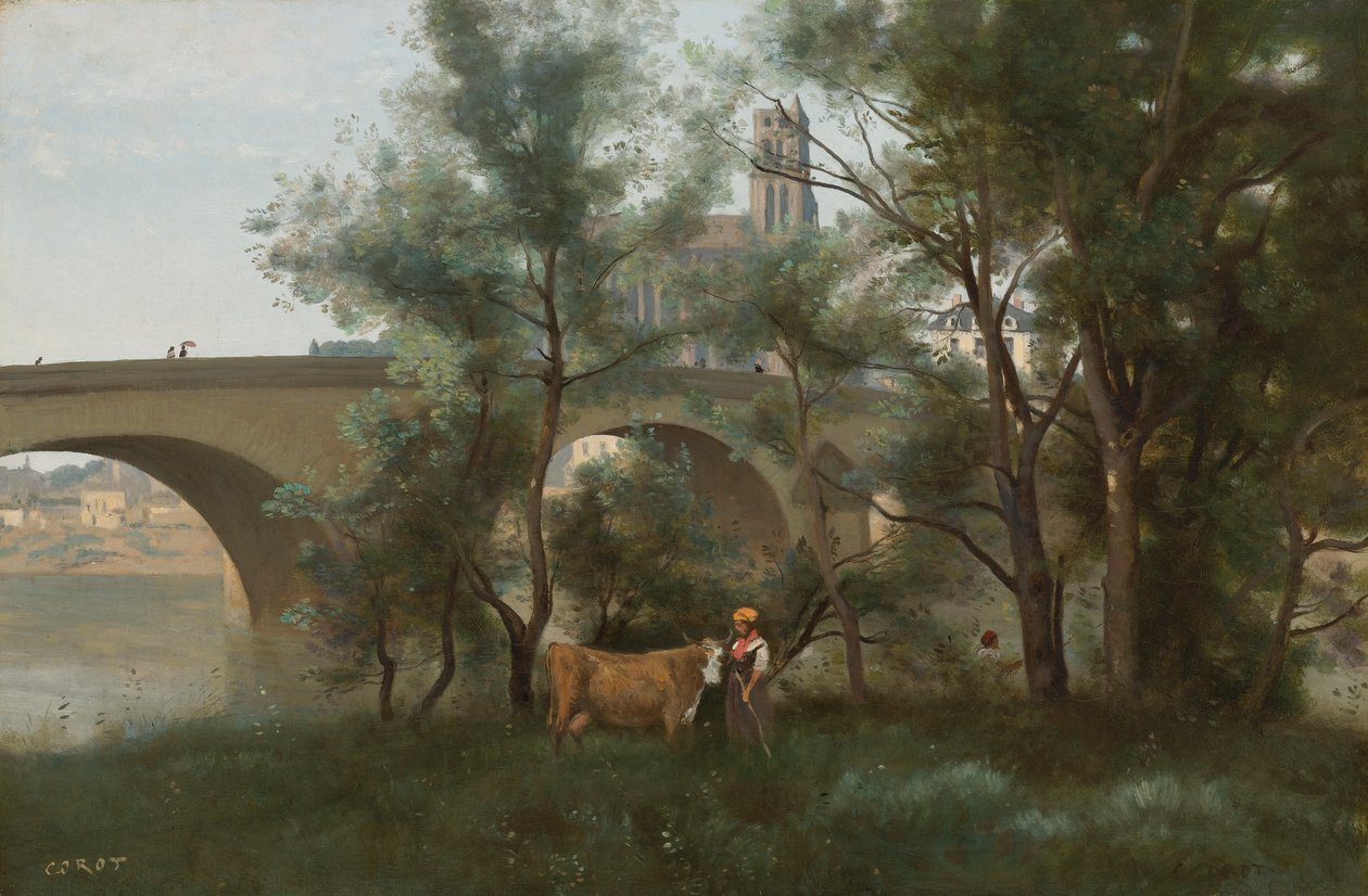 Mantes, le rive della Senna ai piedi del ponte da Jean Baptiste Camille Corot