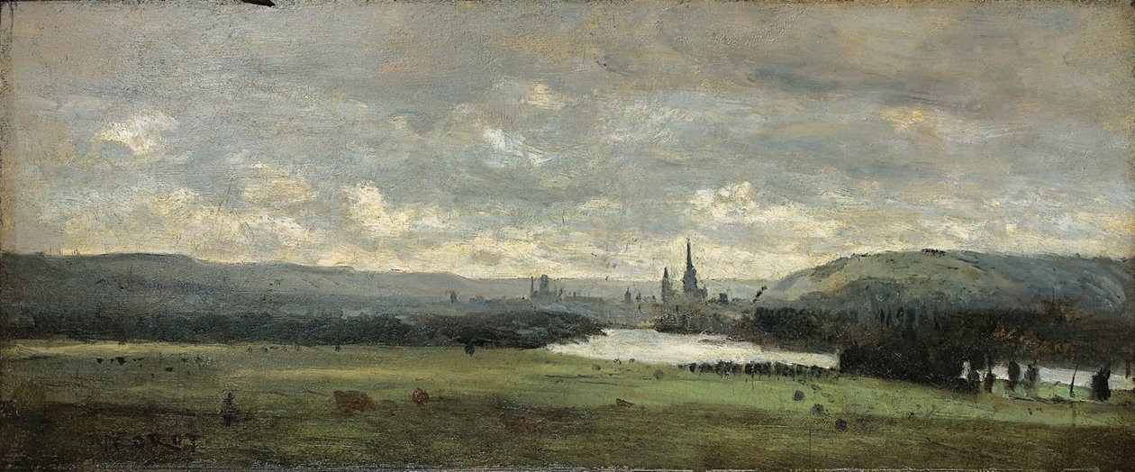 Rouen, una vista panoramica della Senna in primo piano da Jean Baptiste Camille Corot